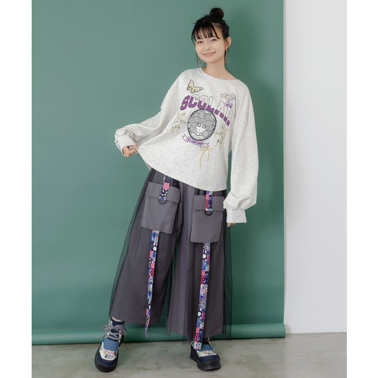 スカラーちゃん×トラ×蝶刺繍 ミニ裏毛プルオーバー | ScoLar | 詳細画像1 