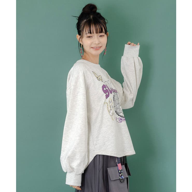 スカラーちゃん×トラ×蝶刺繍 ミニ裏毛プルオーバー | ScoLar | 詳細画像3 