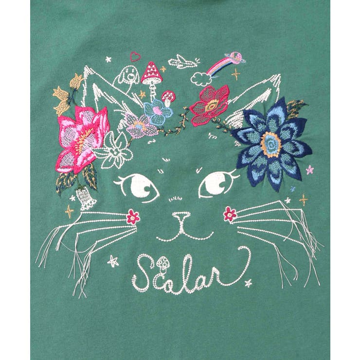 Scolar 花猫刺繍のミニ裏毛プルオーバー 花猫刺繍のミニ裏毛プルオーバー[品番：SRSW0000313]｜ScoLar