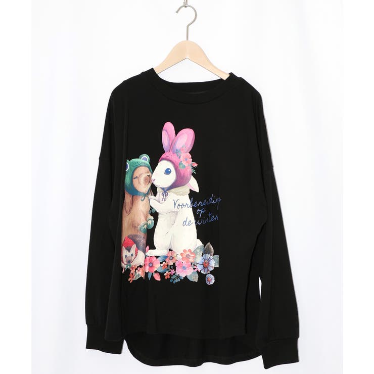 ブラック | 冬支度中アニマルプリントプルオーバー | ScoLar