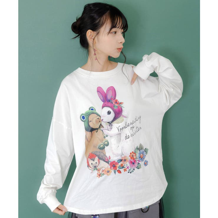 オフホワイト | 冬支度中アニマルプリントプルオーバー | ScoLar