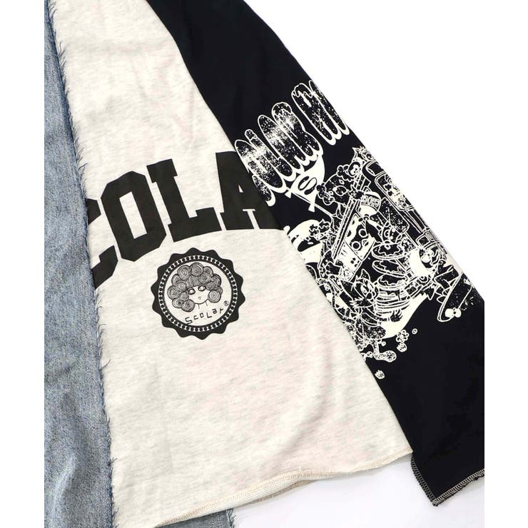大人気❤ ScoLar スカラー リメイク風 異素材切替フレアスカート　デニム スカラーリメイク風 異素材切替デニムスカート[品番：SRSW0000368