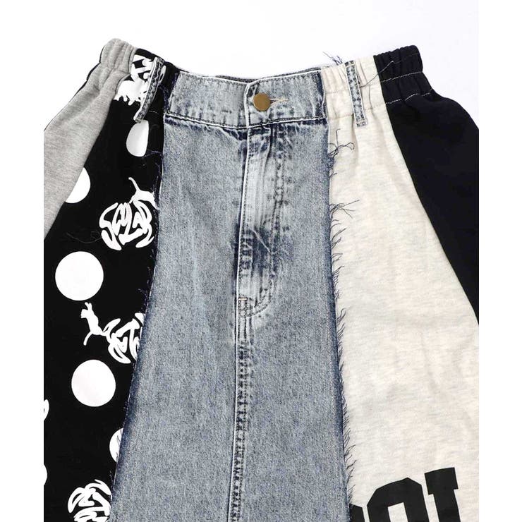 スカラーリメイク風 異素材切替デニムスカート[品番：SRSW0000368