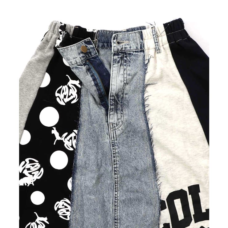 スカラーリメイク風 異素材切替デニムスカート[品番：SRSW0000368