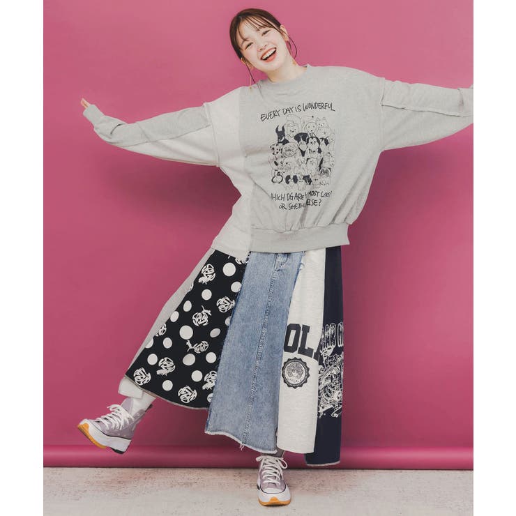 スカラー切り替えデニムスカート スカラー ScoLar フリンジ切替デニムスカート （サックス