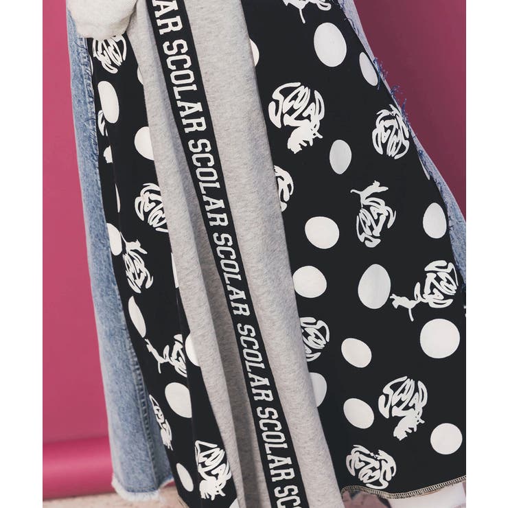 スカラーリメイク風 異素材切替デニムスカート[品番：SRSW0000368