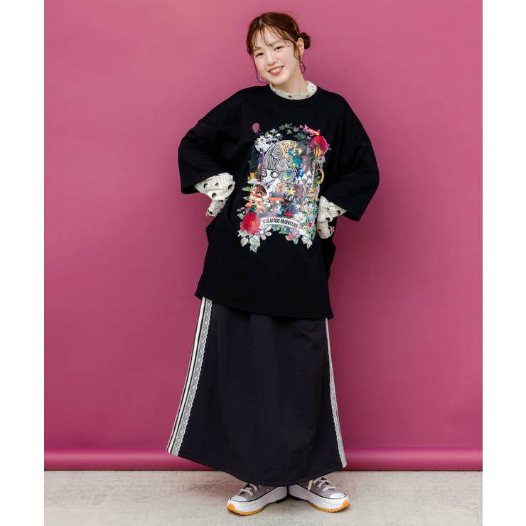 レース×ライン入りナイロンワッシャースカート | ScoLar | 詳細画像1 