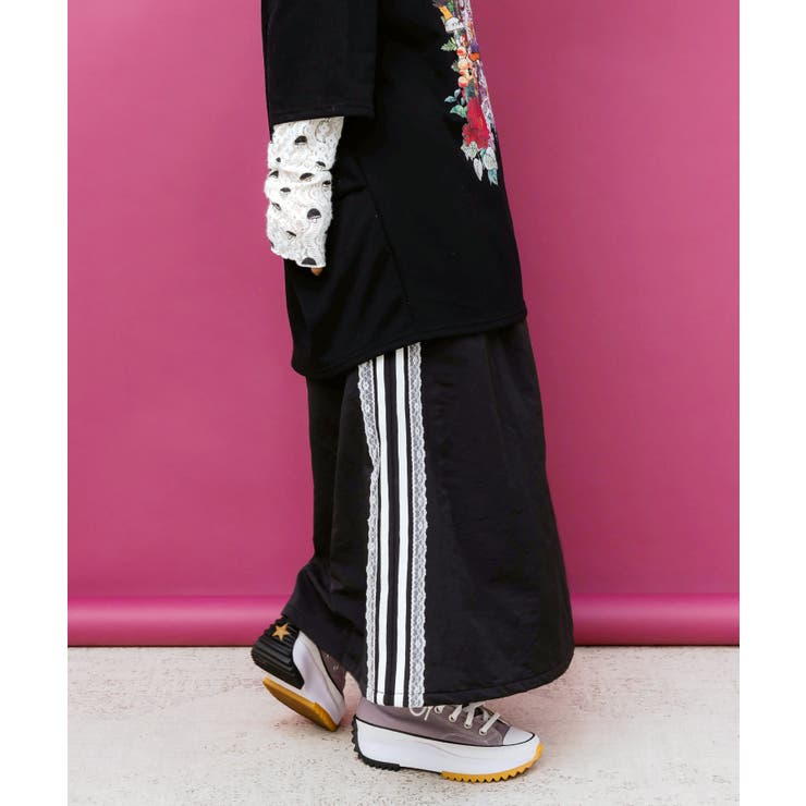 レース×ライン入りナイロンワッシャースカート | ScoLar | 詳細画像3 