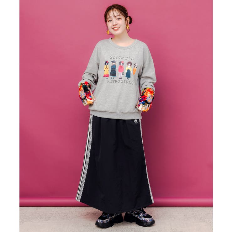 レース×ライン入りナイロンワッシャースカート | ScoLar | 詳細画像6 