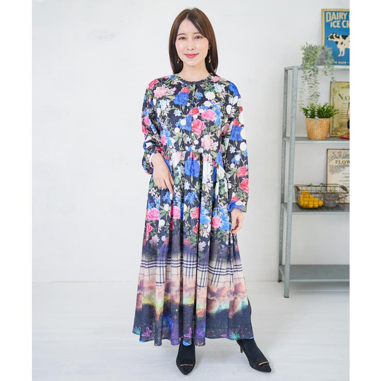 ブラック | 2柄展開クラッシュベロアワンピース | ScoLar