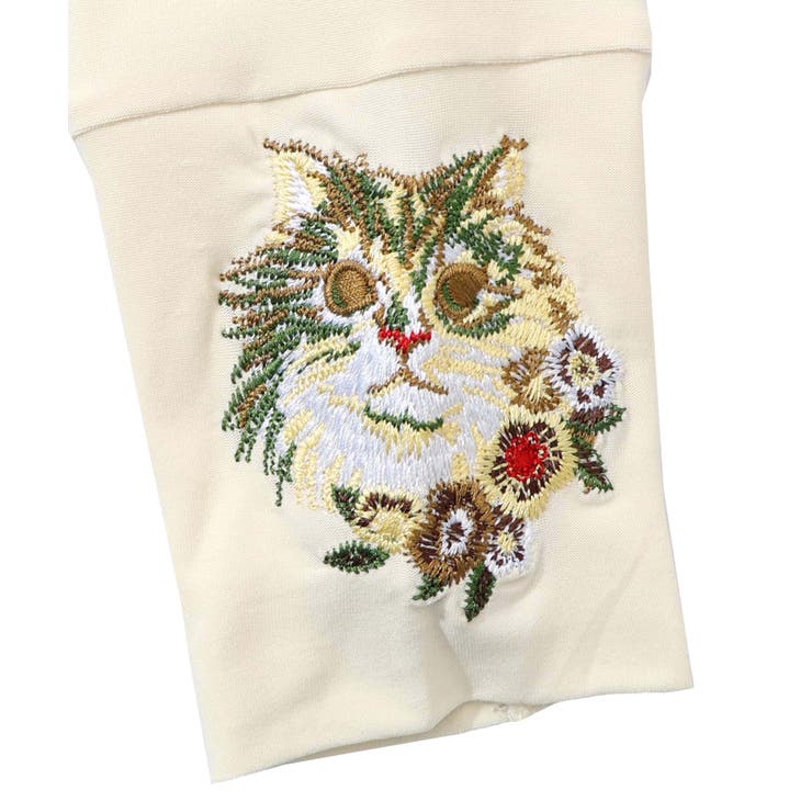 ネコ刺繍袖×メロウ裏起毛スムースインナー[品番：SRSW0002237
