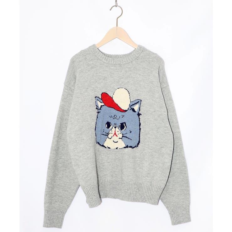 キャップネコ柄ジャガードニットプルオーバー | ScoLar | 詳細画像28 