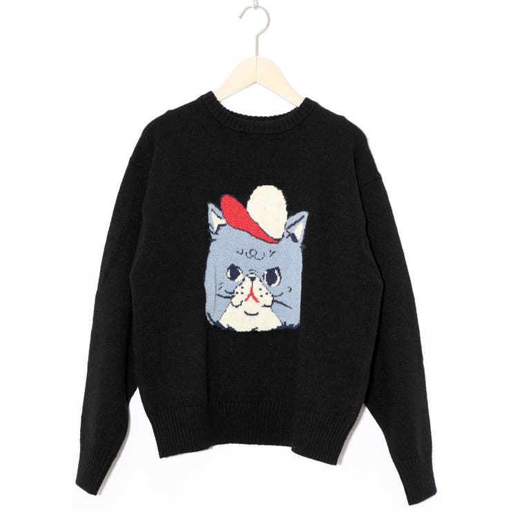 キャップネコ柄ジャガードニットプルオーバー | ScoLar | 詳細画像30 