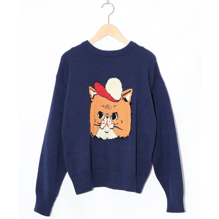 キャップネコ柄ジャガードニットプルオーバー | ScoLar | 詳細画像32 