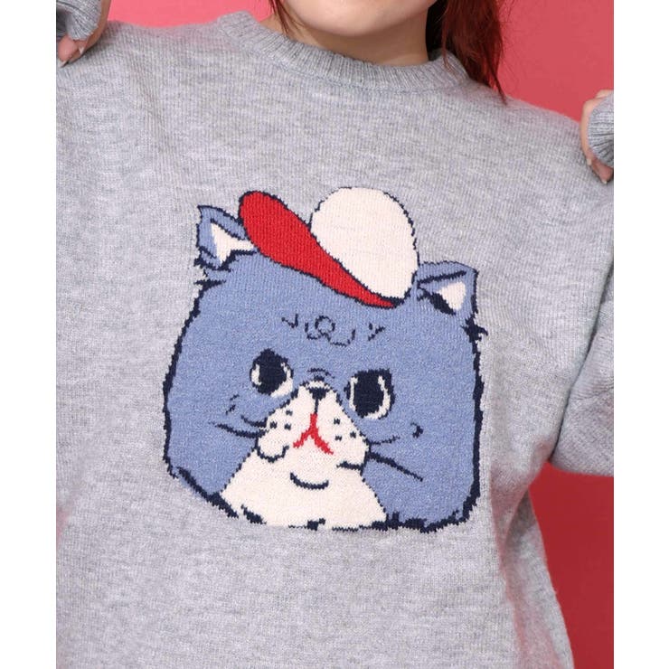 キャップネコ柄ジャガードニットプルオーバー | ScoLar | 詳細画像10 