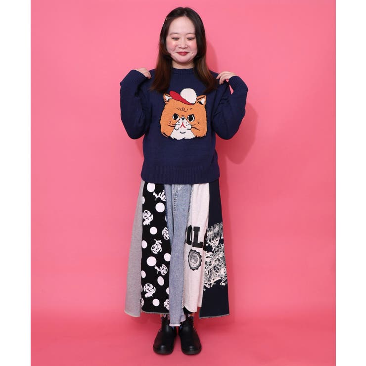 キャップネコ柄ジャガードニットプルオーバー | ScoLar | 詳細画像12 