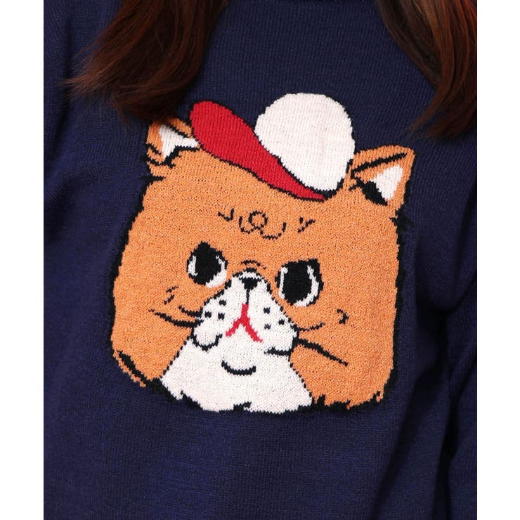 キャップネコ柄ジャガードニットプルオーバー | ScoLar | 詳細画像15 
