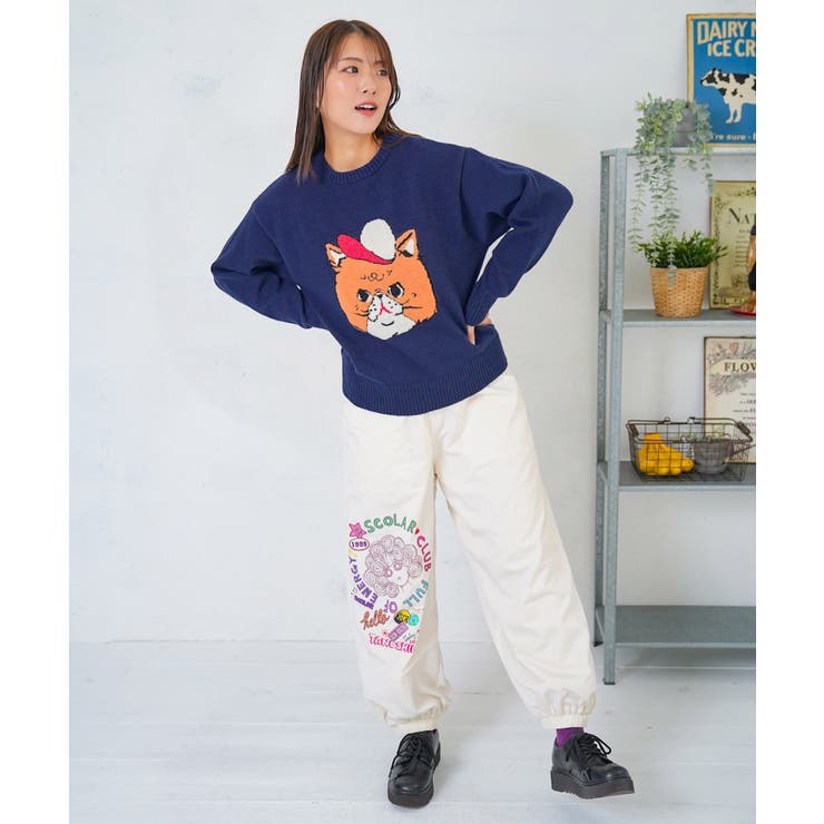 キャップネコ柄ジャガードニットプルオーバー | ScoLar | 詳細画像17 