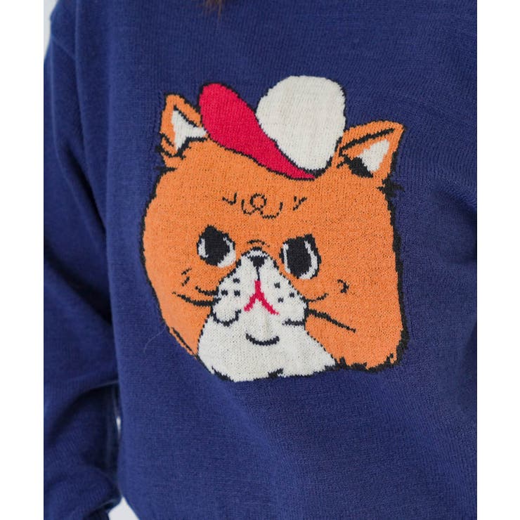 キャップネコ柄ジャガードニットプルオーバー | ScoLar | 詳細画像22 