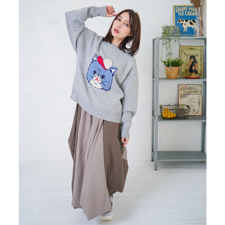 キャップネコ柄ジャガードニットプルオーバー | ScoLar | 詳細画像23 