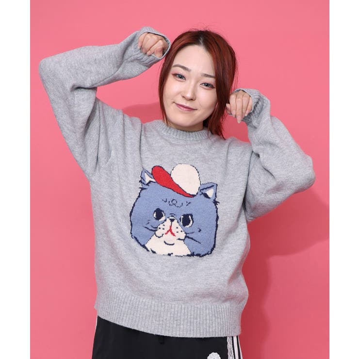 キャップネコ柄ジャガードニットプルオーバー | ScoLar | 詳細画像6 