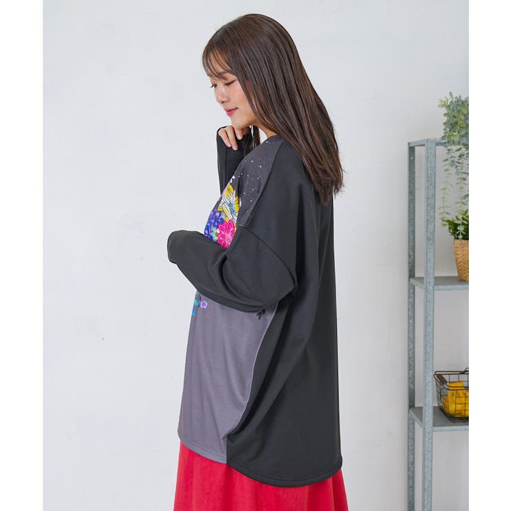 花×夜空柄ミックス裏毛チュニック | ScoLar | 詳細画像2 