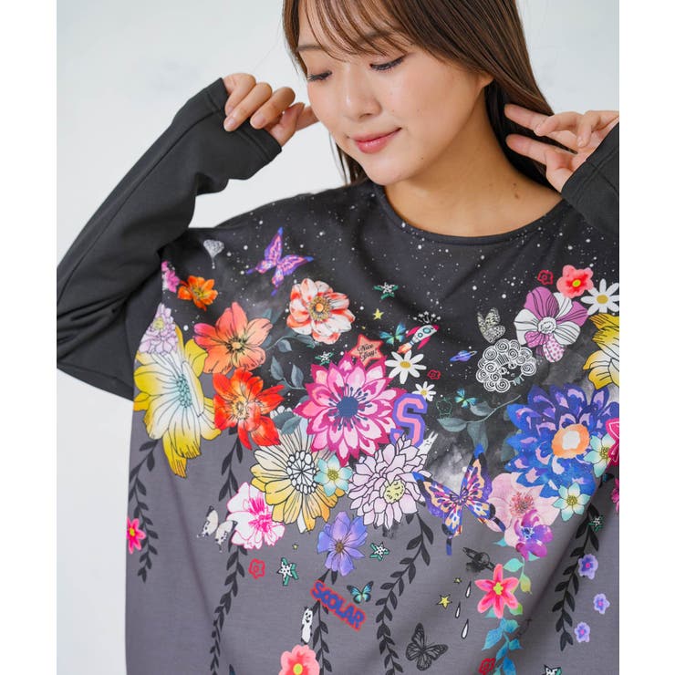 花×夜空柄ミックス裏毛チュニック | ScoLar | 詳細画像4 