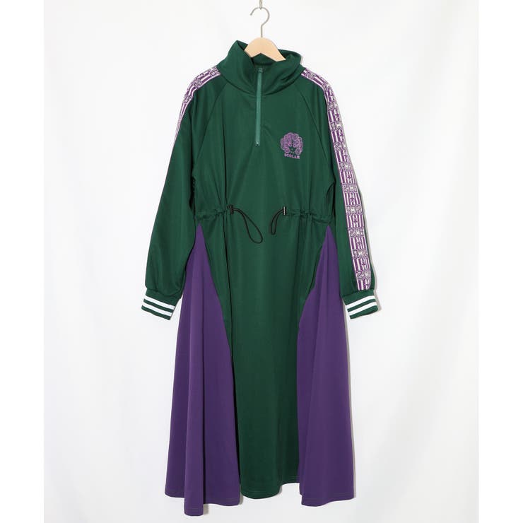 グリーン | バイカラー異素材 切替ジャージワンピース | ScoLar