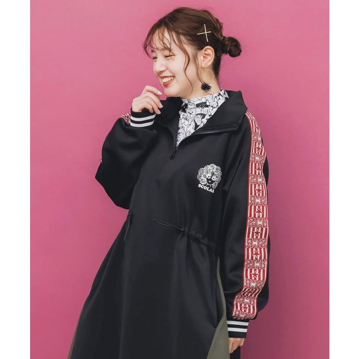 バイカラー異素材 切替ジャージワンピース | ScoLar | 詳細画像1 