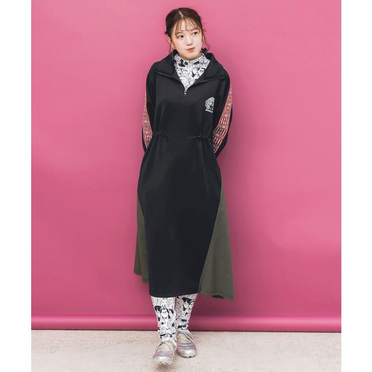 バイカラー異素材 切替ジャージワンピース | ScoLar | 詳細画像2 