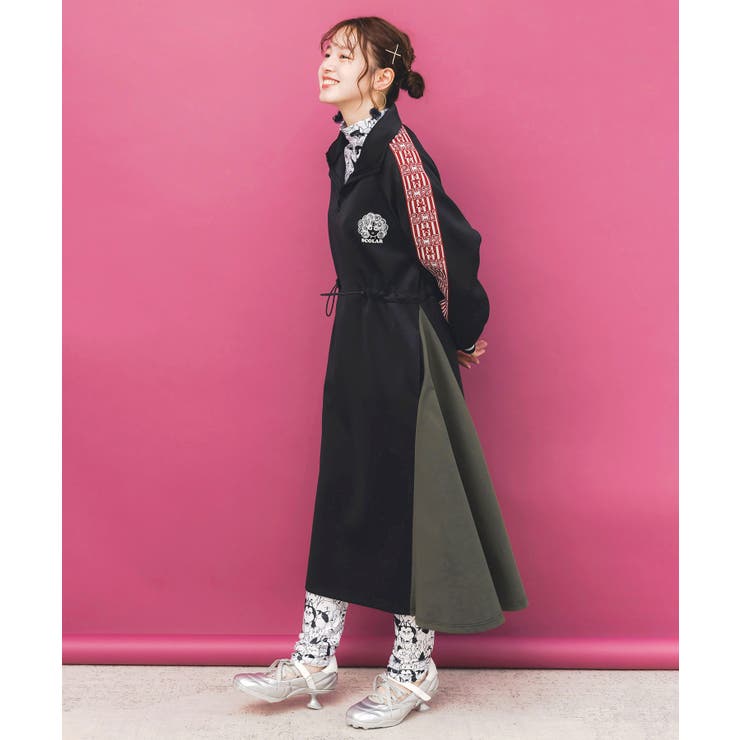 バイカラー異素材 切替ジャージワンピース | ScoLar | 詳細画像3 