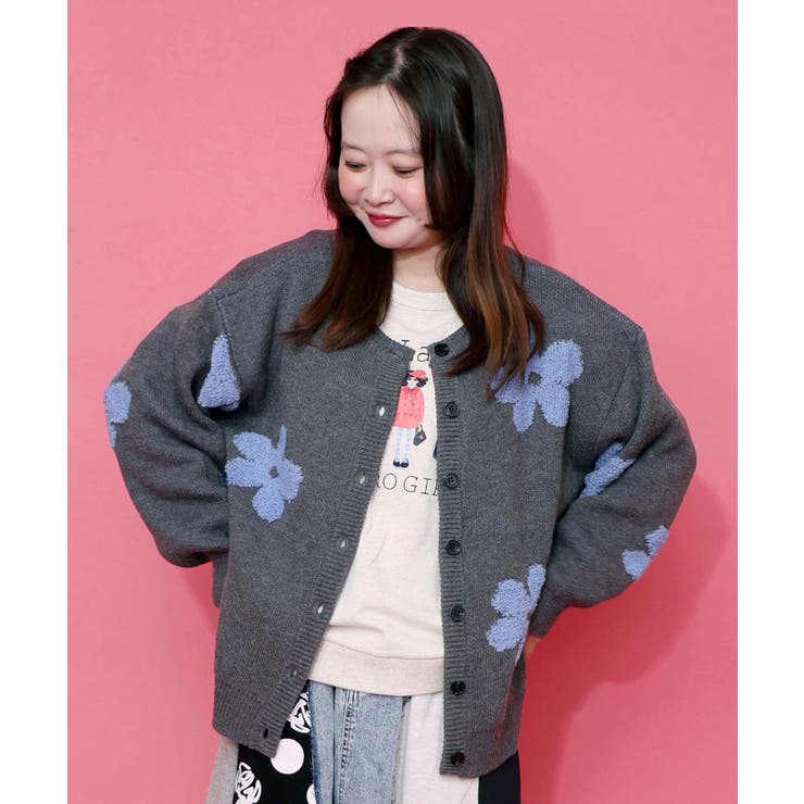 チャコールグレー | 2WAYお花サガラ刺繍ジャガードニットカーディガン | ScoLar
