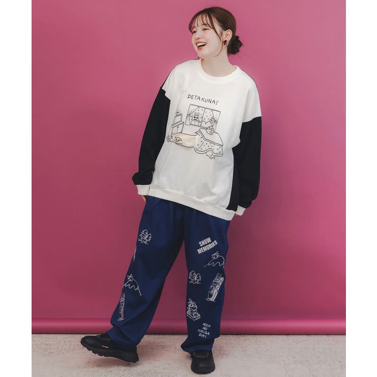 こたつから出たくないクマ柄 配色裏毛プルオーバー | ScoLar | 詳細画像1 