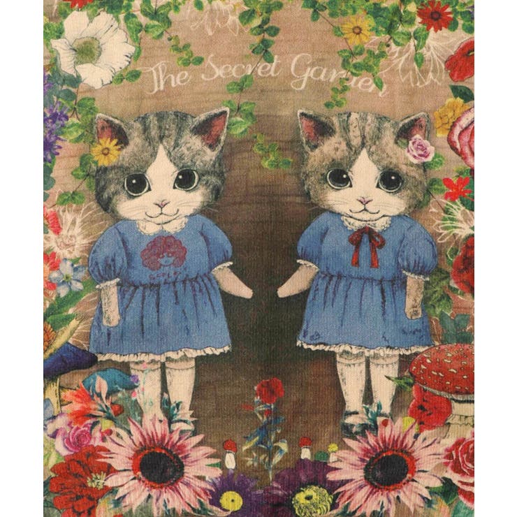 ネコ姉妹の秘密の花園柄 起毛ニットカーディガン[品番：SRSW0002212