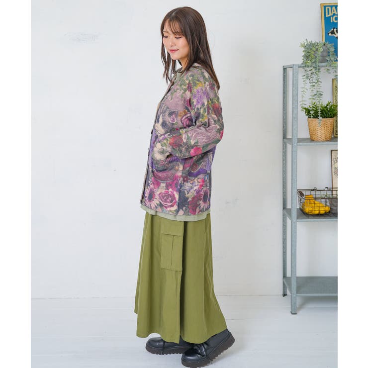 Scolar ネコ姉妹の秘密の花園柄 起毛ニットカーディガ ScoLar スカラー ネコ姉妹の秘密の花園柄 起毛ニットカーディガン