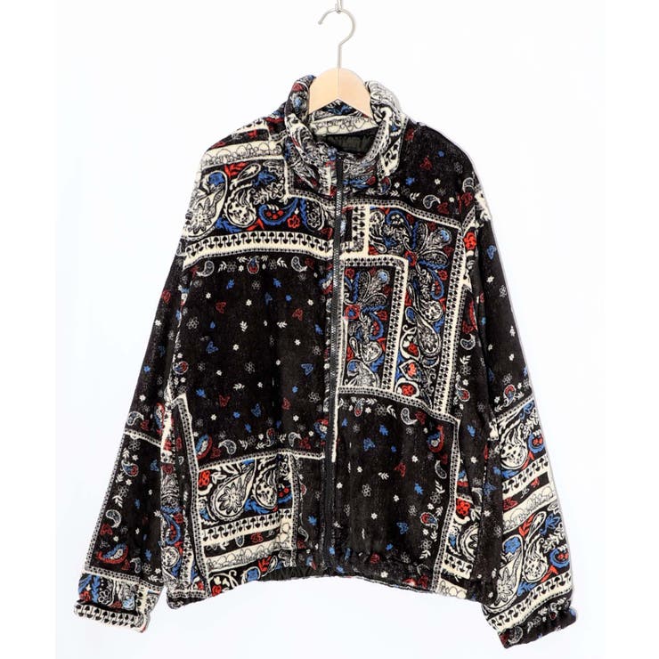 ブラック | ランダムバンダナ柄 双面フランネルブルゾン | ScoLar