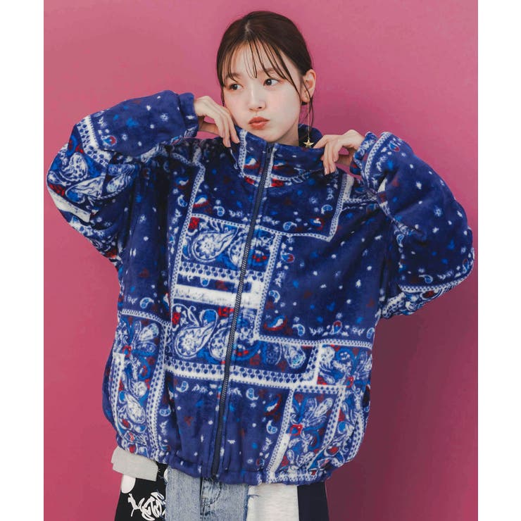 ネイビー | ランダムバンダナ柄 双面フランネルブルゾン | ScoLar