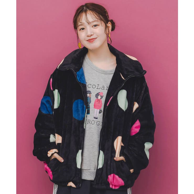 ブラック | カラフルドット柄 双面フランネルブルゾン | ScoLar