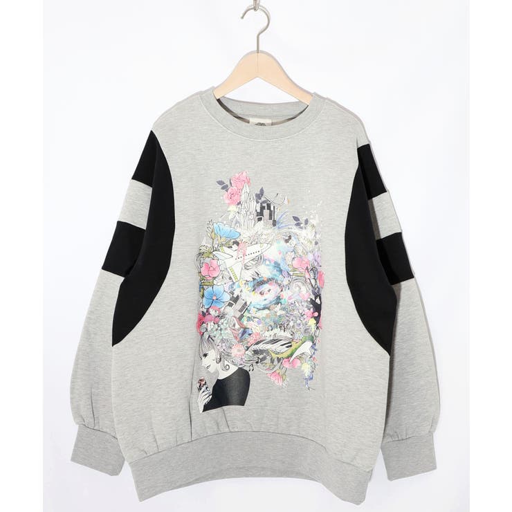 杢グレー | 花×宇宙×アート バイカラー裏起毛プルオーバー | ScoLar