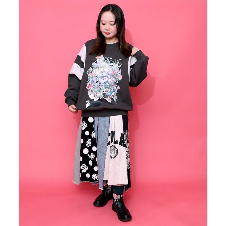 花×宇宙×アート バイカラー裏起毛プルオーバー | ScoLar | 詳細画像1 