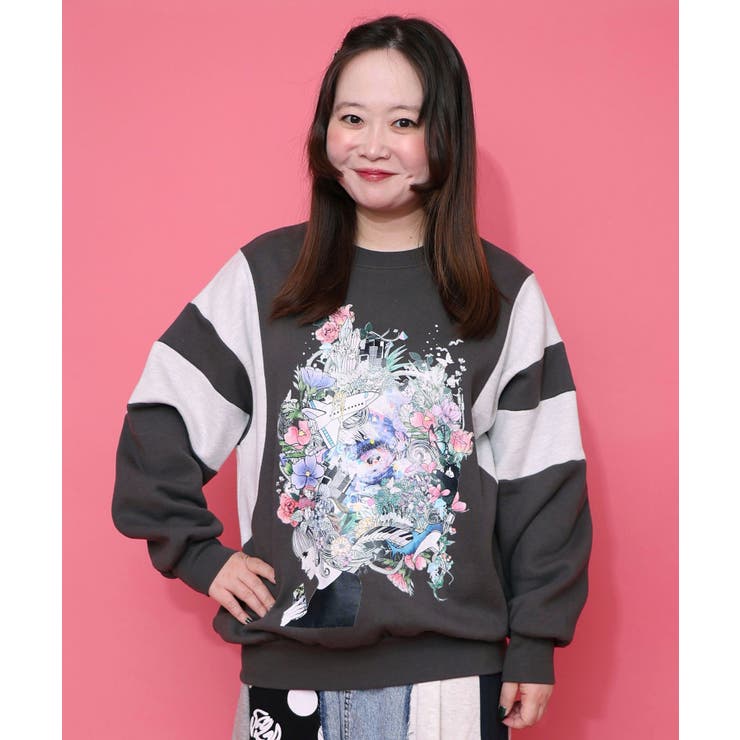 花×宇宙×アート バイカラー裏起毛プルオーバー | ScoLar | 詳細画像2 