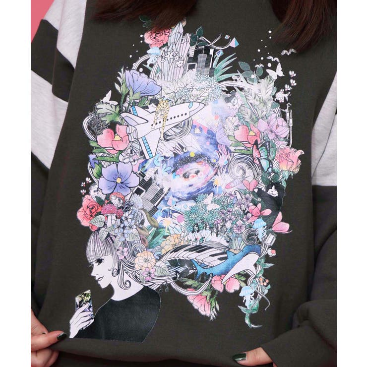 花×宇宙×アート バイカラー裏起毛プルオーバー | ScoLar | 詳細画像5 