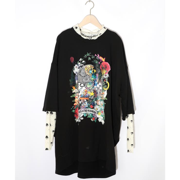 ミニ裏毛×起毛レースきのこ柄レイヤード風チュニック | ScoLar | 詳細画像10 