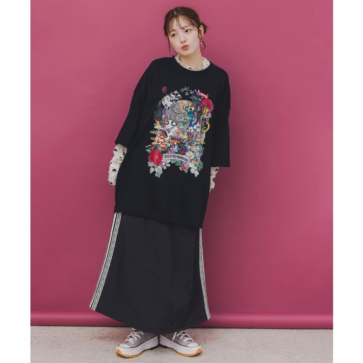 ミニ裏毛×起毛レースきのこ柄レイヤード風チュニック | ScoLar | 詳細画像1 