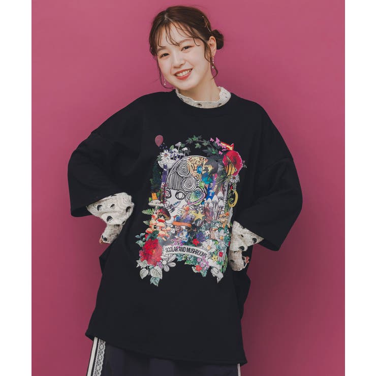 ミニ裏毛×起毛レースきのこ柄レイヤード風チュニック | ScoLar | 詳細画像2 