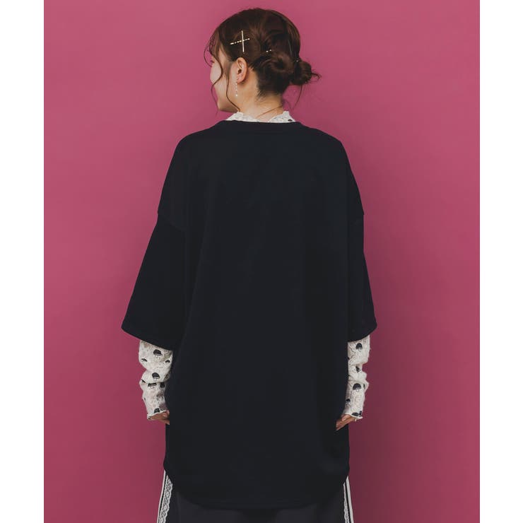 ミニ裏毛×起毛レースきのこ柄レイヤード風チュニック | ScoLar | 詳細画像4 