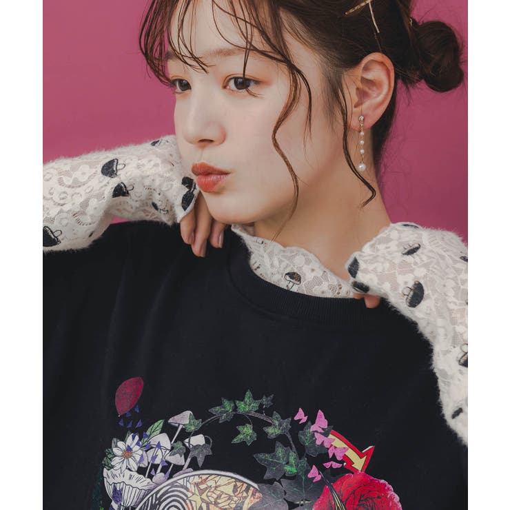 ミニ裏毛×起毛レースきのこ柄レイヤード風チュニック | ScoLar | 詳細画像5 