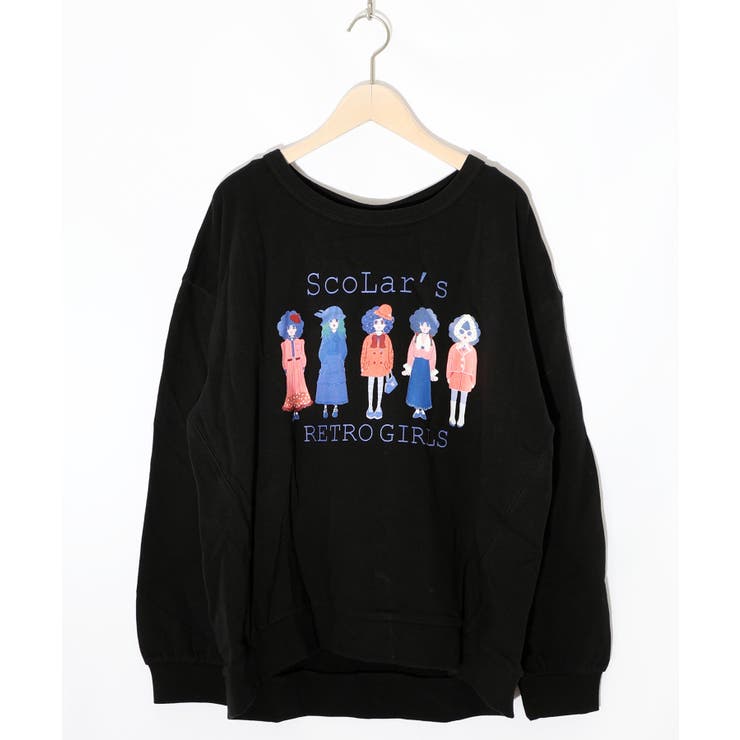 ブラック | アームウォーマー付き レトロ柄裏毛プルオーバー | ScoLar