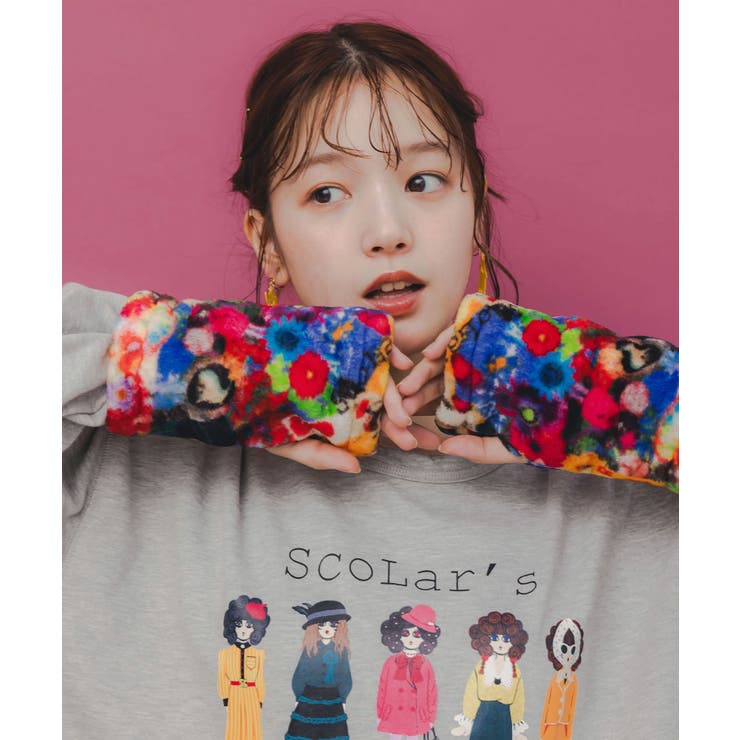 アームウォーマー付き レトロ柄裏毛プルオーバー | ScoLar | 詳細画像7 