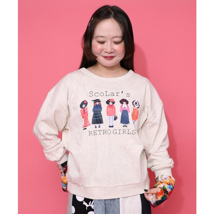 オートミール | アームウォーマー付き レトロ柄裏毛プルオーバー | ScoLar